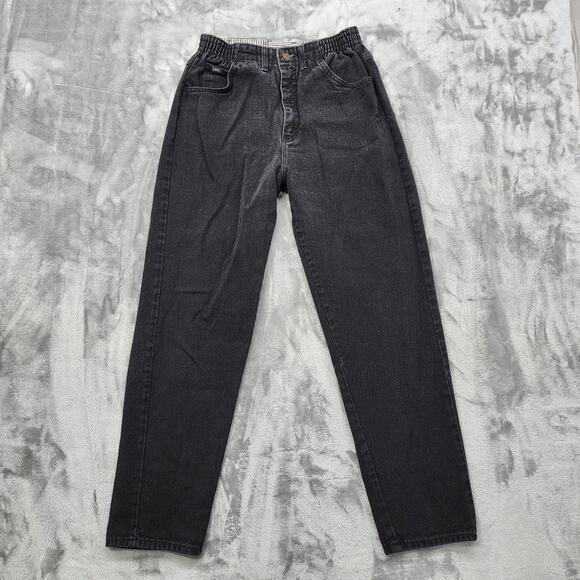 Vintage Lee Jeans Womens 8S SHORT Black Elastic Waist High Rise Tapered Bareback - Picture 1 of 13